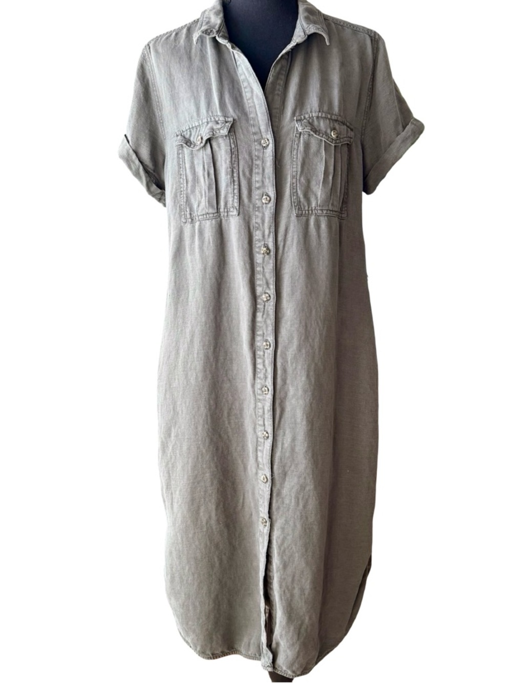 Lucky Brand Linen Utility Midi Shirt Dress with Belt Size Large - Picture 2 of 9